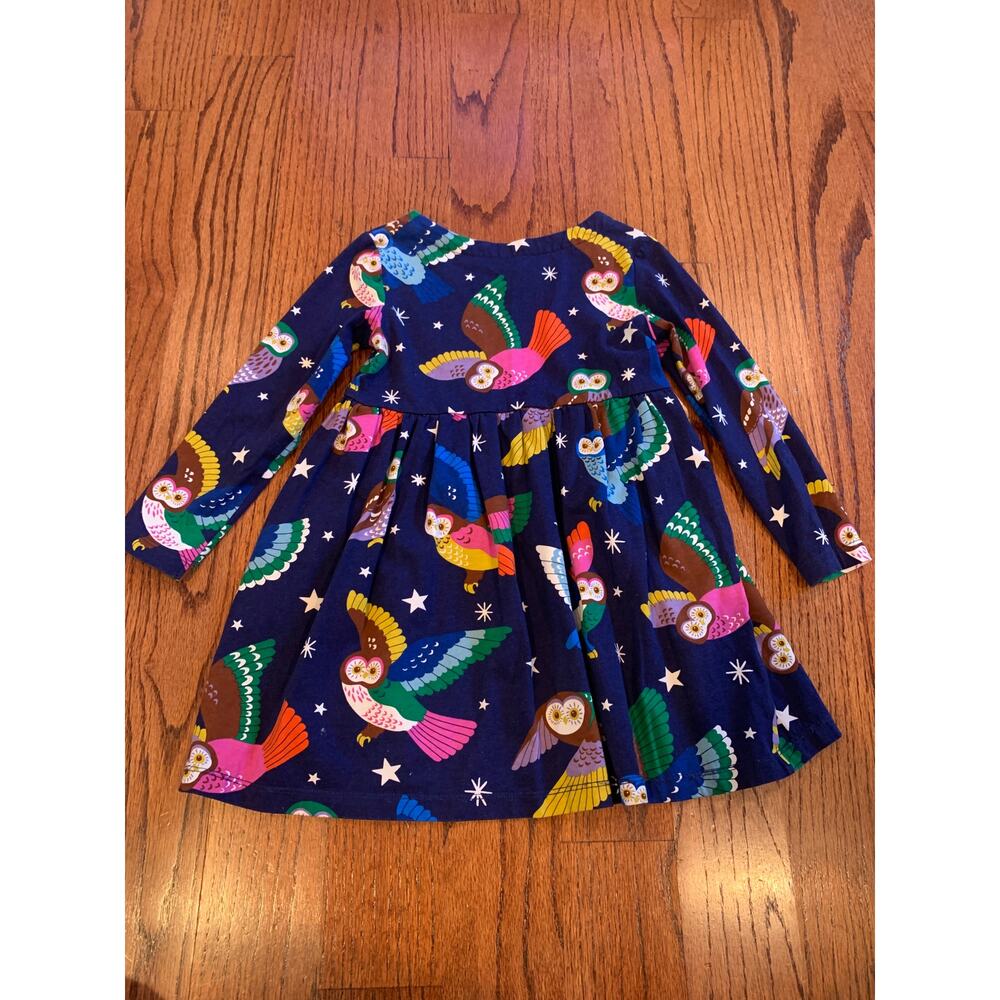Mini Boden Owl Print Long Sleeve Cotton Jersey Dress | Navy Blue | 4-5Y - Picture 6 of 8